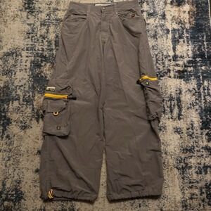 Vintage Kikwear Rising Sun Grey Cargo Pants 32x30 Rave Skater JNCO style FLAW